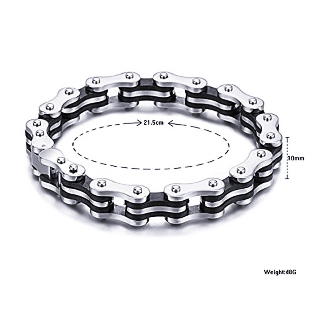 Stainless Steel And Black Double Bike Chain Bracelet – Biker Jewelry Shop